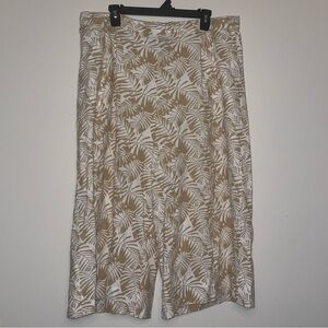 Premise Tan White Palm Patterned Elastic Waist Linen Blend Women’s XL Capris